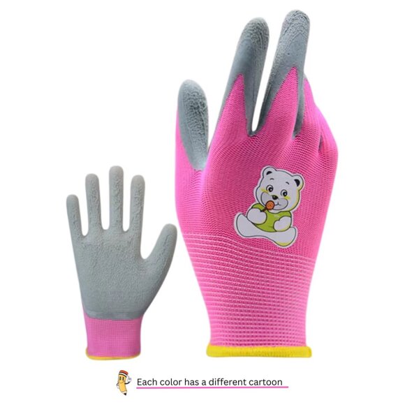Paknada Kids Garden Gloves 3Pair Latex Coated Pink Yellow Blue Anti-Slip Cartoon - Picture 8 of 11